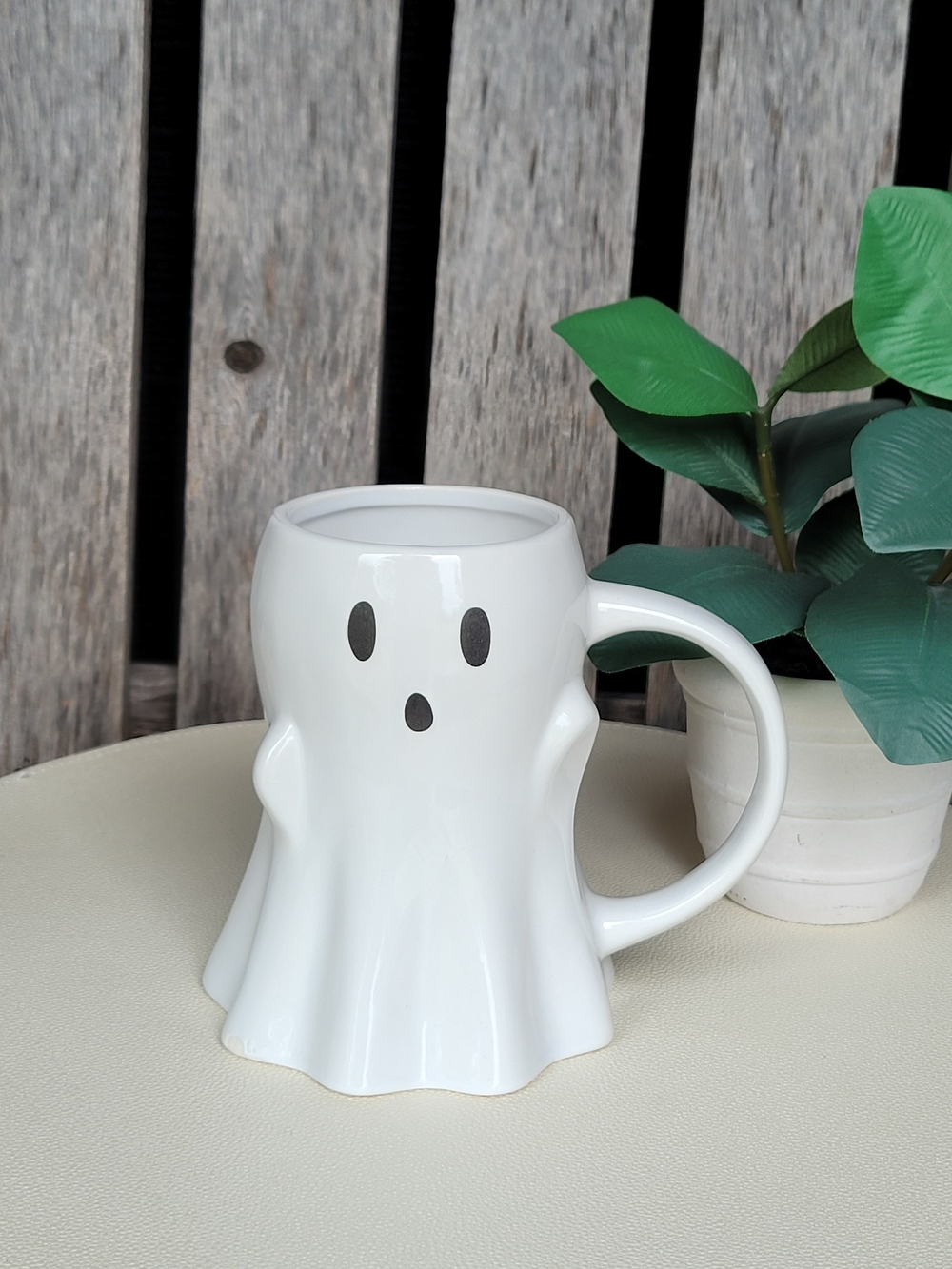 Hyde & EEK White Ghost Shaped Ceramic Mug with Playful Face
